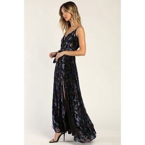 Lulus Pretty Companion Black Floral Velvet Burnout Maxi Dress - Size XL